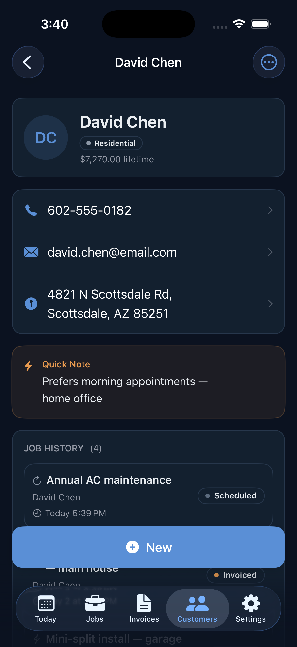 Logged app — Customer detail