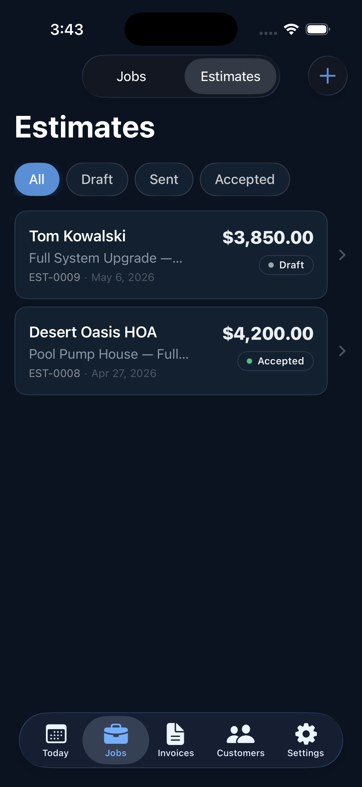 Logged app — Estimates