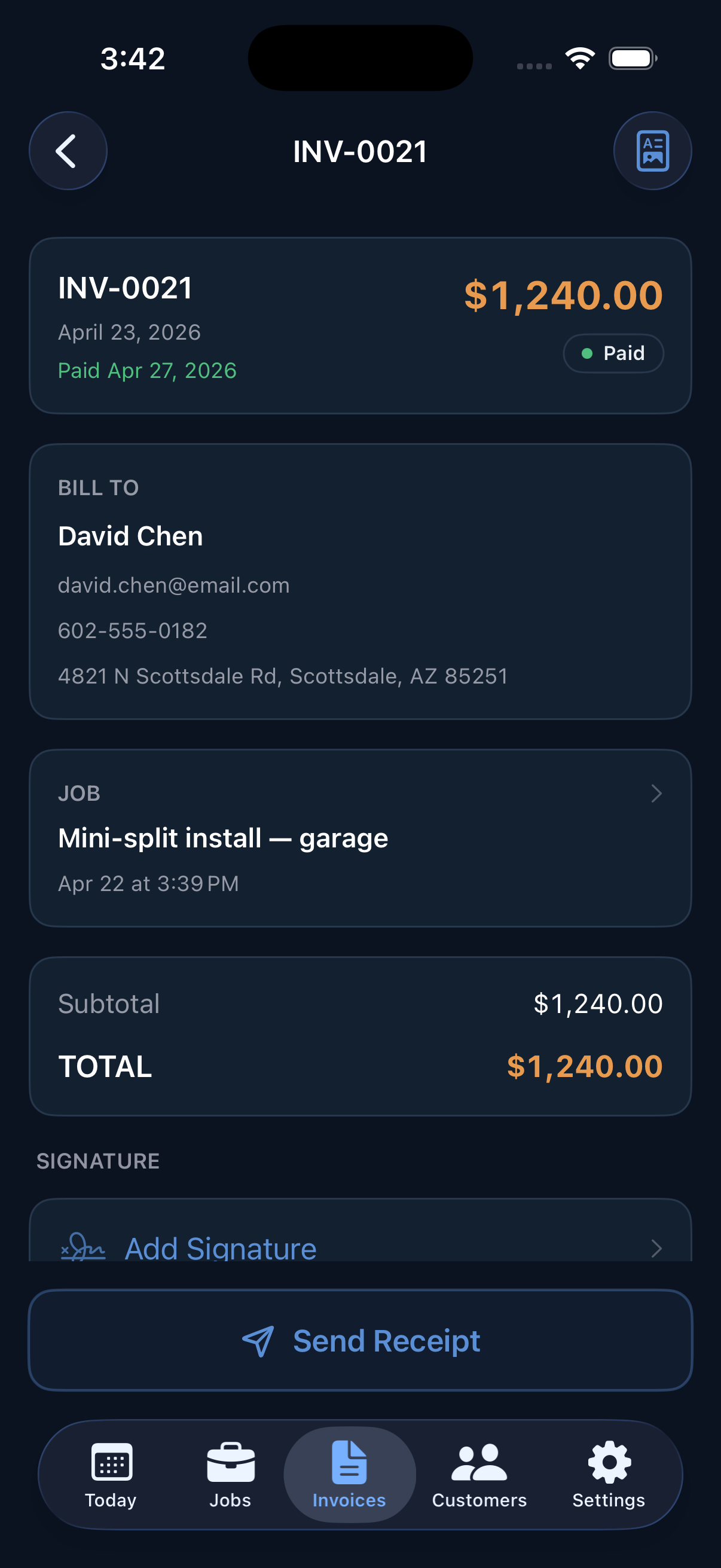 Logged app — Invoice detail