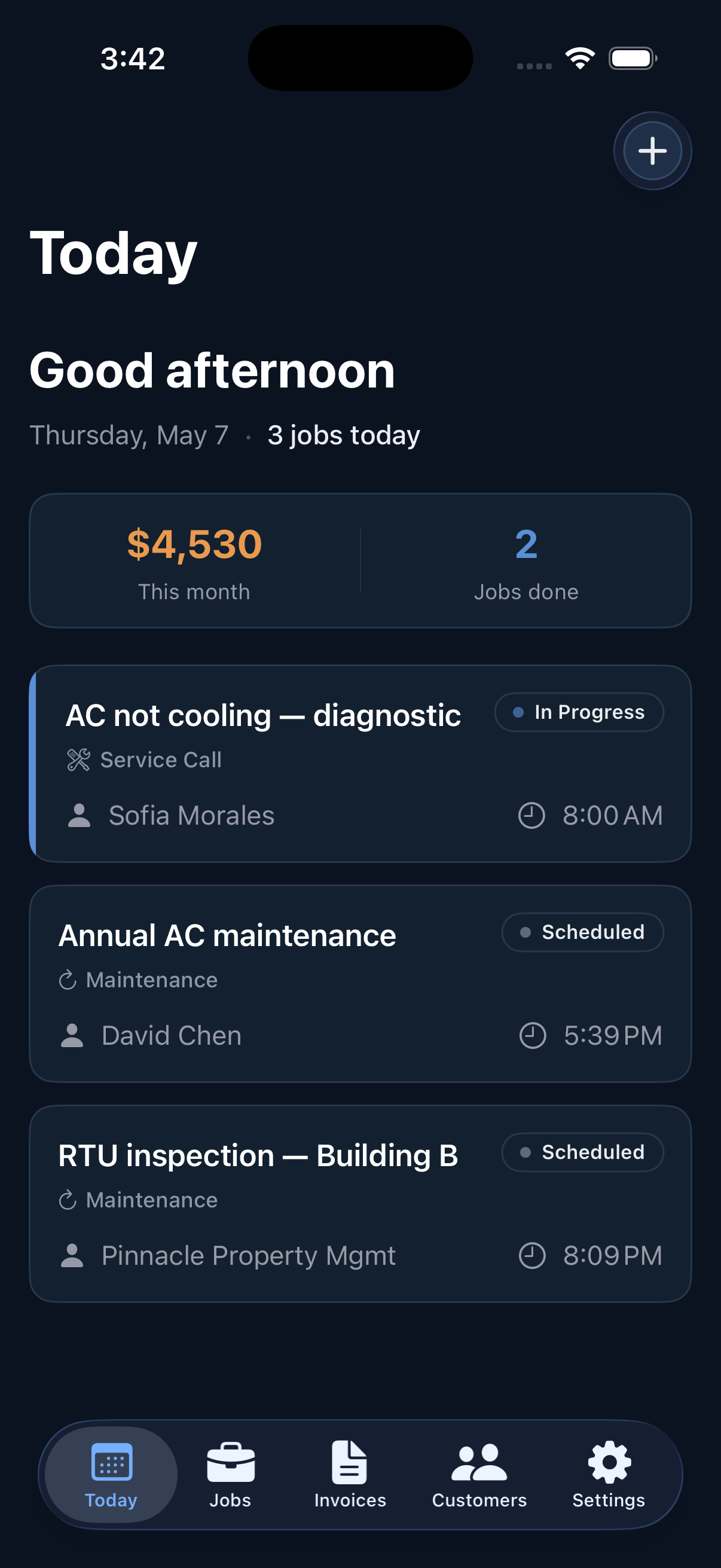Logged app — Today view